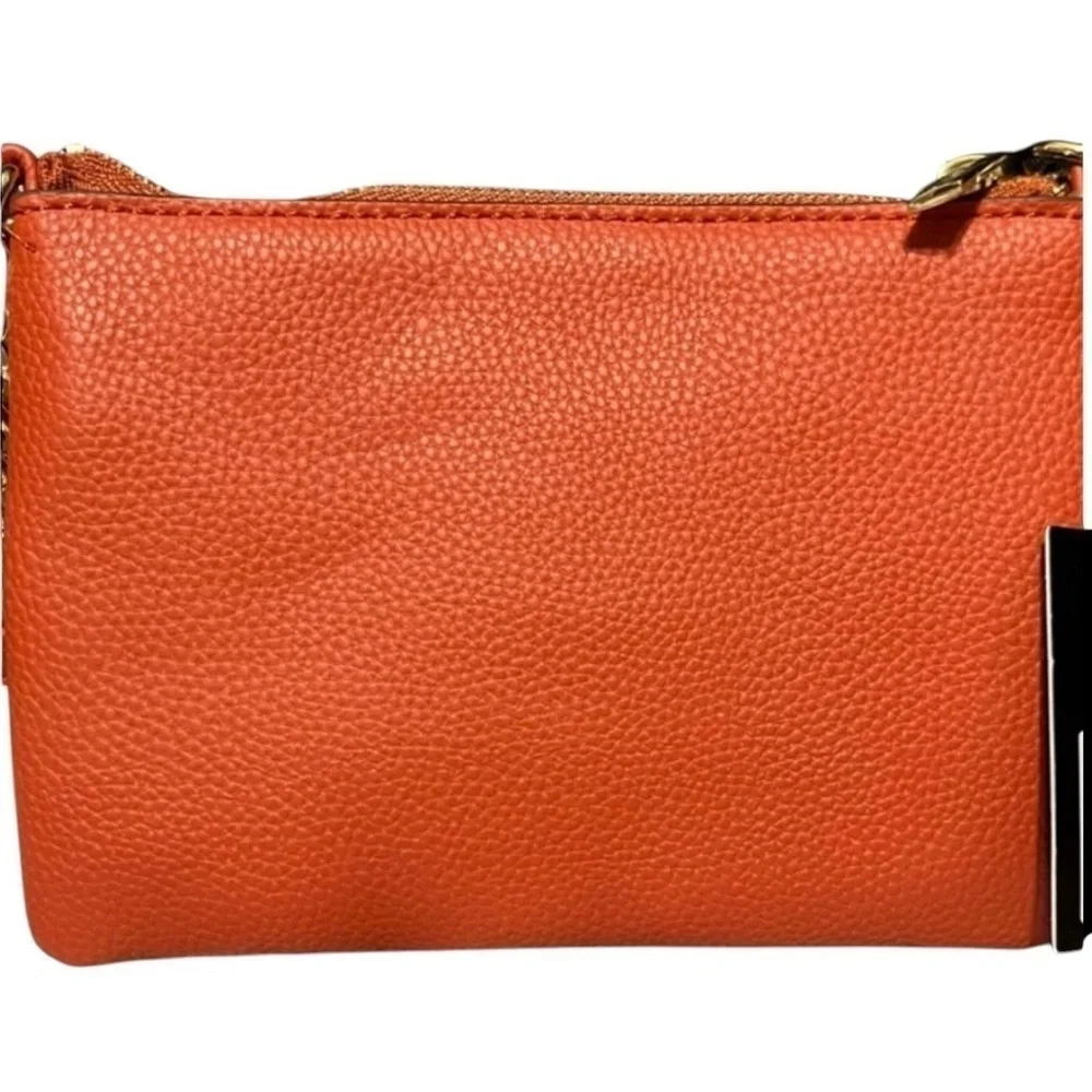 NANETTE LEPORE MSRP $39 Crossbody Bag with Suede Flap & Vegan Leather in Pumpkin - Picture 4 of 10